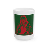 Religious Icon Graphic Mug — 'God Money Power' Red on Green Ceramic Coffee Cup (11oz/15oz)