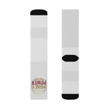 God Money Power Graphic Sublimation Socks — Novelty Crew Socks with Retro Badge