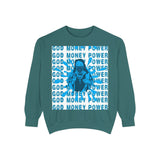 Graphic Sweatshirt - "God Money Power" Blue Retro Streetwear Crewneck