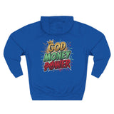 God Money Power Hoodie — Graphic Fleece Pullover with Crown Logo