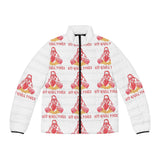 Men's Puffer Jacket — 'God Novel Power' Retro Graphic All-Over Print