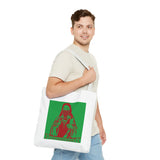 Jesus Face Mask Tote Bag – Green & Red Religious Graphic Shopper