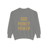 Sweatshirt — 'God Money Power' Crown & Fist Graphic Crewneck
