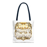 Tote Bag — "God Money Power" Gold Graphic Tote for Faith & Hustle