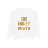 Sweatshirt — 'God Money Power' Crown & Fist Graphic Crewneck