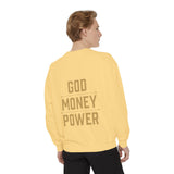 Sweatshirt — 'God Money Power' Crown & Fist Graphic Crewneck