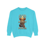 Sweatshirt — 'God Money Power' Crown & Fist Graphic Crewneck