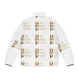 GMP Gold Logo Puffer Jacket — God Money Power All-Over Print