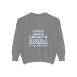 Graphic Sweatshirt - "God Money Power" Blue Retro Streetwear Crewneck