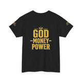 GMP "God Money Power" Tee - Gold Logo Graphic T-Shirt