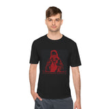 Red Prayer Graphic Tee — Retro Gothic Nun Illustration Moisture-Wicking Shirt