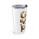 20oz Inspirational Tumbler — "God, Mom, Power" Gold Script Travel Mug