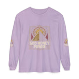 Long Sleeve T-Shirt — 'God Money Power' Pyramid Graphic