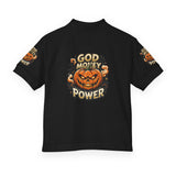 Kids' Halloween Pumpkin Polo - "God Money Power" Graphic