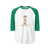 Raglan Shirt — Gold Crown 'God Money Power' Graphic Baseball Tee