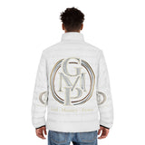 God Money Power Puffer Jacket — Men's White Logo Winter Coat