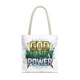 Tote Bag — "God Money Power" Graphic Religious Motivational Tote