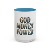 God Money Power Accent Coffee Mug - Inspirational Faith & Prosperity Ceramic Mug (11/15oz)