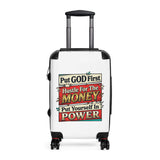 Carry-On Suitcase - “Put GOD First, Hustle For The MONEY, Put Yourself In POWER” Inspirational Travel Luggage