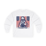 Long Sleeve Tee - Patriotic Bandana Mask Design with 'God, Money & Power' Graphic