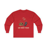 God Money Power Long Sleeve Tee — Inspirational Faith & Prosperity Graphic Shirt