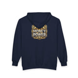 Money Power Zip Hoodie — Gold Emblem Graphic Full‑Zip Hooded Sweatshirt