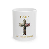 God Money Power Ceramic Mug – GMP Cross Design, Inspirational Faith & Wealth Coffee Cup (11oz, 15oz)