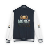Letterman Jacket - "GOD MONEY POWER" Graphic Varsity Jacket with Chest Logo