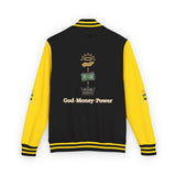 Letterman Jacket — "God • Money • Power" Embroidered Red & White Varsity