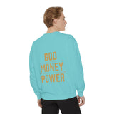 Sweatshirt — 'God Money Power' Crown & Fist Graphic Crewneck