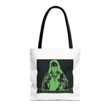 Graphic Tote Bag — Neon Green 'God Money Power' Icon Design