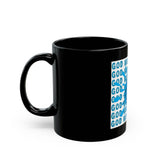 God Money Power Black Mug — Bold Blue Graphic Coffee Cup