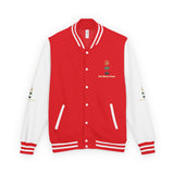 Letterman Jacket — "God • Money • Power" Embroidered Red & White Varsity