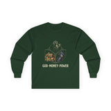 God Money Power Long Sleeve Tee — Inspirational Faith & Prosperity Graphic Shirt