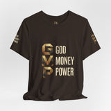 GVP 'God Money Power' Graphic Tee – Gold Lettering Christian Streetwear