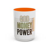 God Money Power Accent Coffee Mug — Motivational Faith & Wealth Ceramic Mug