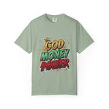 God Money Power T-Shirt — Bold Comic Typography Tee