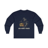 God Money Power Long Sleeve Tee — Inspirational Faith & Prosperity Graphic Shirt