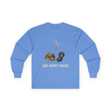 God Money Power Long Sleeve Tee — Inspirational Faith & Prosperity Graphic Shirt