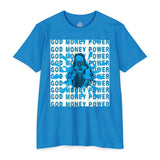 God Money Power Graphic T-Shirt — Blue Anime-Inspired Streetwear