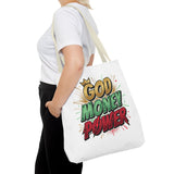 God Money Power Tote Bag — Bold Graphic Faith & Prosperity Statement Tote