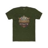 Crew Tee — "God Money Power" Vintage Shield Graphic