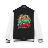 Letterman Jacket — "God Money Power" Graphic Varsity Jacket