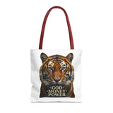 Tiger 'God Money Power' Tote Bag — Bold Wildlife Statement Bag