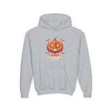 Youth Halloween Pumpkin Hoodie —“ God Money Power” Jack-o'-Lantern Graphic Hooded Sweatshirt