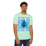 God Money Power Graphic T-Shirt — Blue Anime-Inspired Streetwear