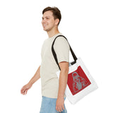 Saint Icon Red Graphic Tote Bag — 'Good Money Power' Illustration