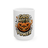 God Money Power- Pumpkin Halloween Mug — Spooky Jack-O'-Lantern Coffee Cup (11oz & 15oz)