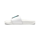 Men's Removable-Strap Sandals — White Slide Sandals with Teal Skull Graphic