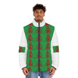 Men's Green Red Patterned Puffer Jacket — Retro Icon All-Over Print